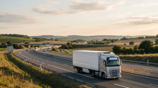 Camion de transport routier équipé pour le transport de marchandises spécialisées circulant en France