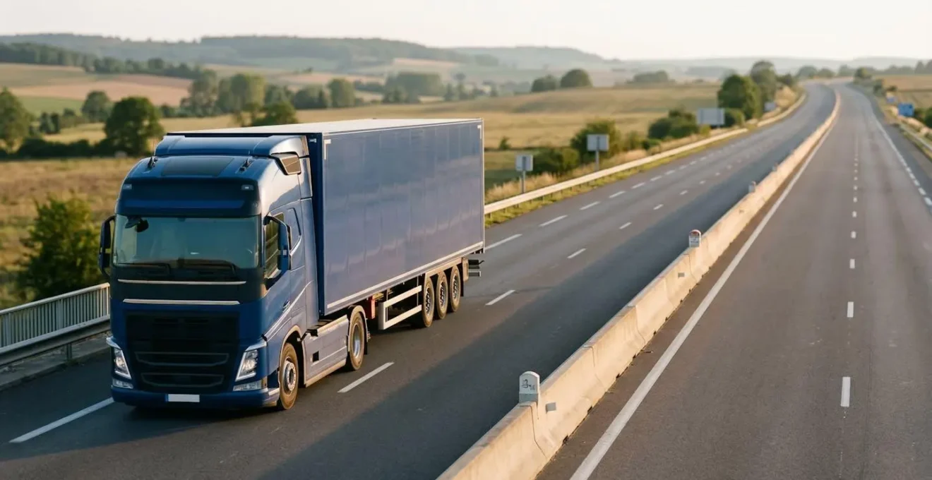 Camion moderne sur autoroute française symbolisant la réussite entrepreneuriale dans le transport routier