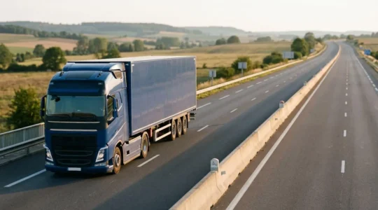 Camion moderne sur autoroute française symbolisant la réussite entrepreneuriale dans le transport routier