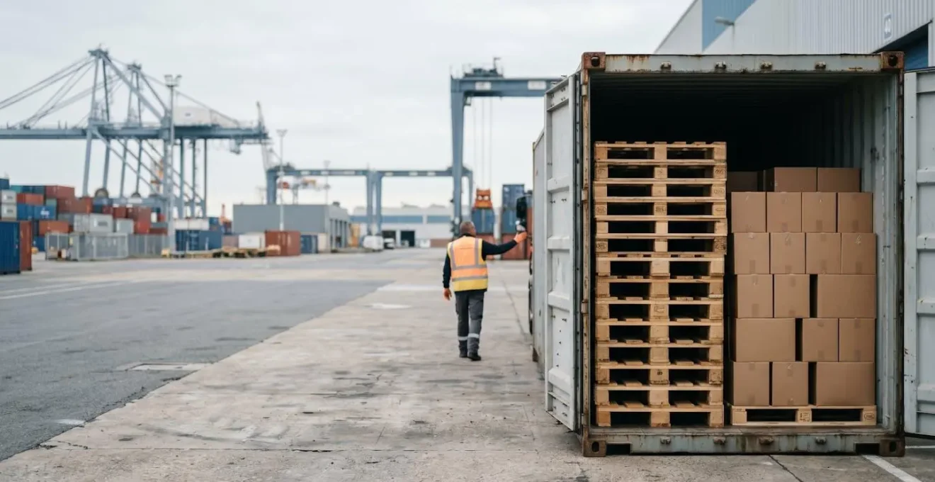 Container maritime en cours de chargement optimisé avec des marchandises diversifiées dans un port moderne