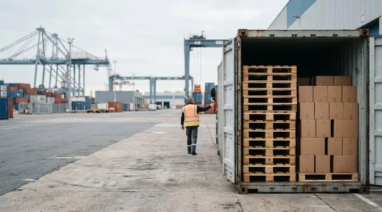 Container maritime en cours de chargement optimisé avec des marchandises diversifiées dans un port moderne