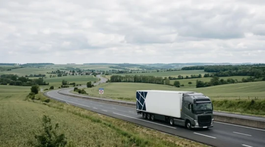 Poids lourd moderne circulant sur une route française, illustrant la transition vers une logistique durable