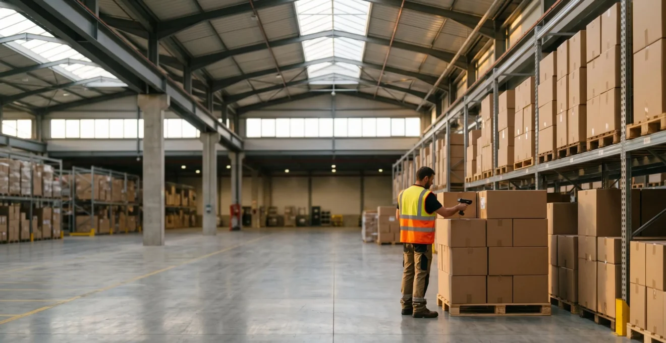 Système moderne de traçabilité logistique en entrepôt avec scan automatisé des colis