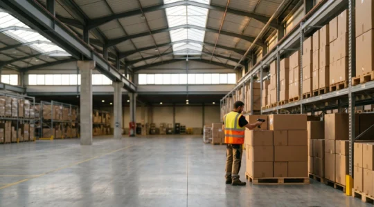 Système moderne de traçabilité logistique en entrepôt avec scan automatisé des colis